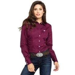 Cinch Women's Burgundy Solid Button-Up Shirt