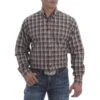 Cinch Mens Khaki/Navy L/S Plaid Shirt