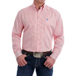Cinch Men's Orange Pinstripe Long Sleeve Buttondown