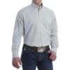 Cinch Men's Mint And White Printed Long Sleeve Buttondown