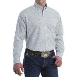 Cinch Men's Mint And White Printed Long Sleeve Buttondown