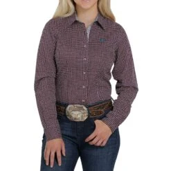 Cinch Women's Purple Geo Print Long Sleeve Button Down Shirt