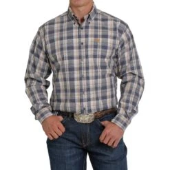 Cinch Men's Gray And Rust Plaid Shirt