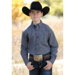 Boys Cinch Black Print Button Down Shirt