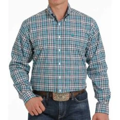Cinch Men's Navy & Teal Plaid Long Sleeve Buttondown