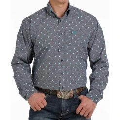 Cinch Men's Navy Geo Printed Long Sleeve Buttondown