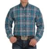Cinch Men's Teal & Navy Plaid Long Sleeve Shirt