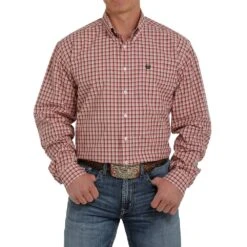 Cinch Men's Pink Plaid Buttondown Shirt