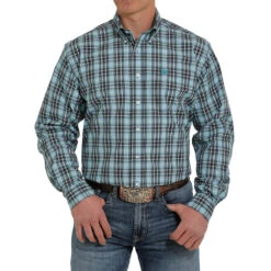 Cinch Men's Navy & Teal Plaid Buttondown Shirt