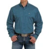 Cinch Men's Teal Print Long Sleeve Buttondown With Stretch