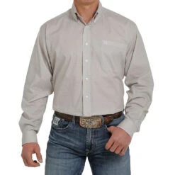 Cinch Men's Khaki Print Long Sleeve Buttondown With Stretch