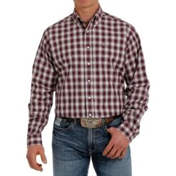 Cinch Men's Purple Plaid Long Sleeve Buttondown