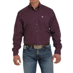 Cinch Men's Purple Print Long Sleeve Buttondown