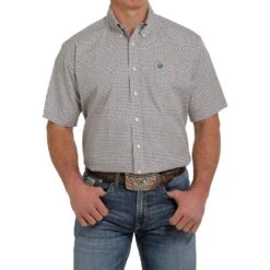 Cinch Men's Khaki Print Short Sleeve Buttondown