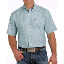 Cinch Men's ArenaFlex Blue Printed Short Sleeve Shirt