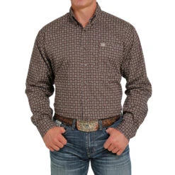 Cinch Men's Brown Printed Button-Down Western Shirt