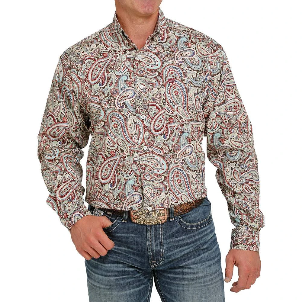 Cinch Men's Paisley Print Long Sleeve Button Down 1 Cinch Men's Paisley Print Long Sleeve Button Down