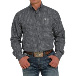 Cinch Men's Black And White Printed Long Sleeve Button Down