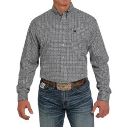 Cinch Men's White And Black Printed Button-Down Western Shirt