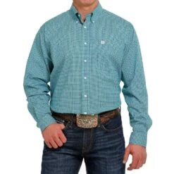 Cinch Men's Teal And White Printed Button-Down Western Shirt