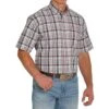 Cinch Men's Peach And Blue Plaid Short Sleeve Button-Down