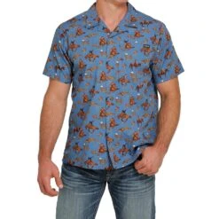 Cinch Men's Rodeo Print Short Sleeve Button-Down