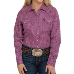 Women's Cinch Pink Printed Pearl Snap Shirt