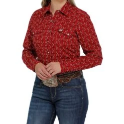 Cinch Women's Red Printed Snap Shirt