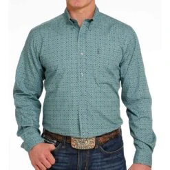 Cinch Men's Blue Geo Long Sleeve Button Down Shirt