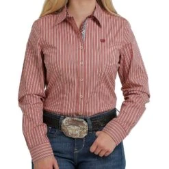 Cinch Women's Rust Stripe Stretch Button Shirt