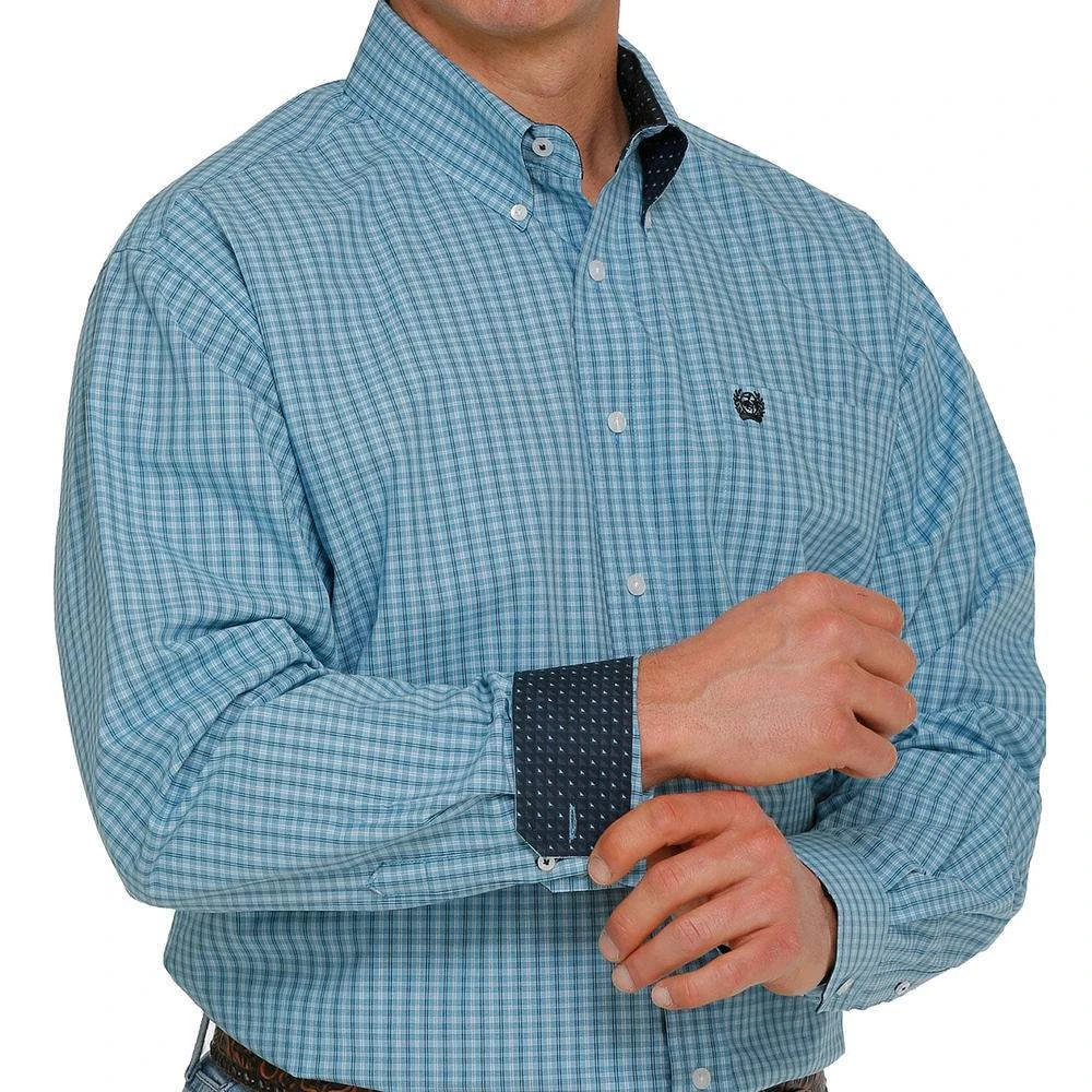 Cinch Men's Light Blue Small Plaid Button-Down Shirt 1 Cinch Men's Light Blue Small Plaid Button-Down Shirt