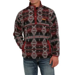 Cinch Men's Red And Grey Aztec Fleece Pullover