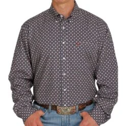 Cinch Men's Navy Medallion Print Arenaflex Long Sleeve Button Down