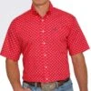 Cinch Men's Red Diamond Print Short Sleeve Button Down
