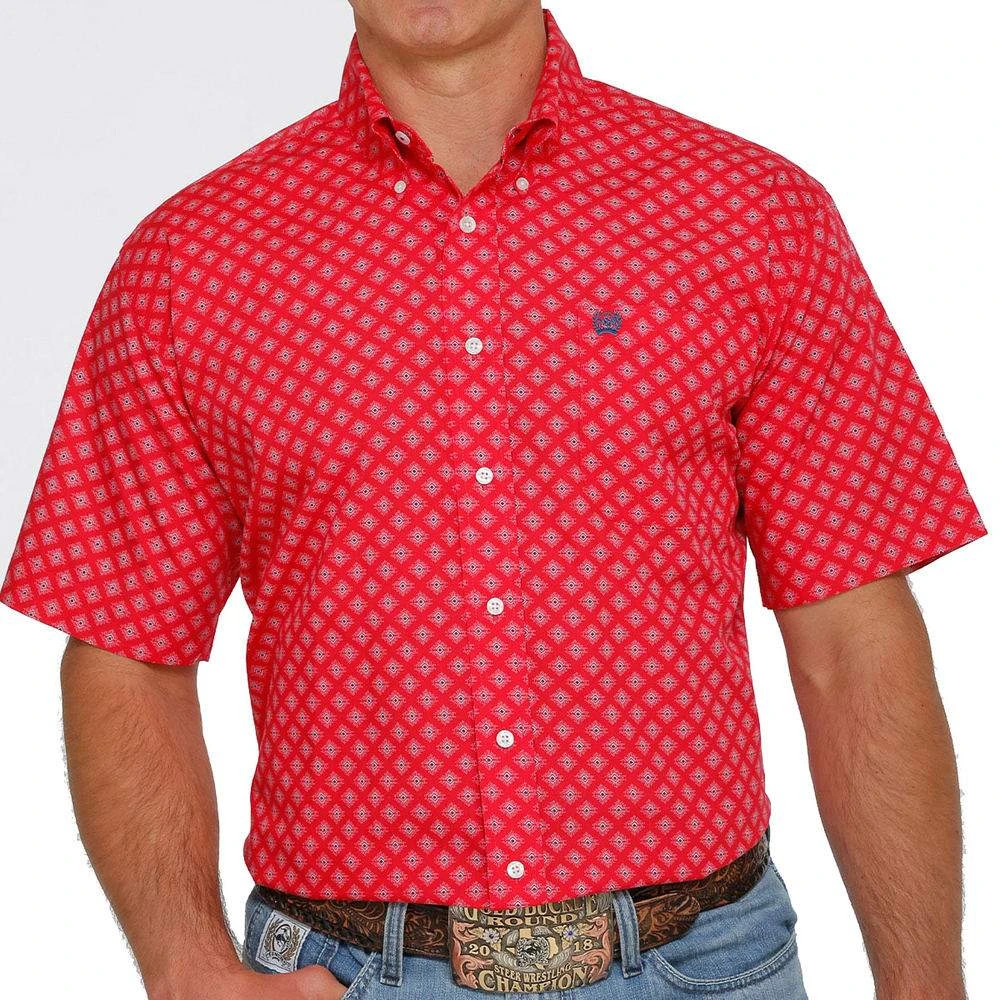 Cinch Men's Red Diamond Print Short Sleeve Button Down 1 Cinch Men's Red Diamond Print Short Sleeve Button Down