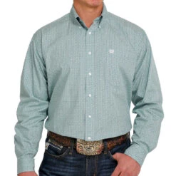 Cinch Men's Light Blue Printed Long Sleeve Button Down