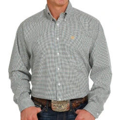 Cinch Men's Blue And Gold Print Stretch Long Sleeve Button Down