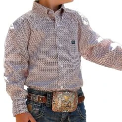 Cinch Boys Pink Printed Button Down