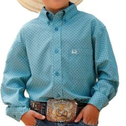 Cinch Boys Light Blue Printed Button Down