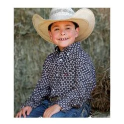 Cinch Boys Navy Printed Long Sleeve Button Down