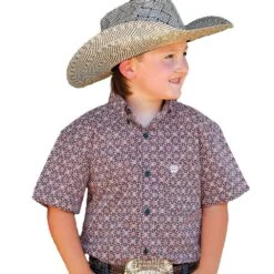 Cinch Boys Multi Pink Printed Short Sleeve Button Down