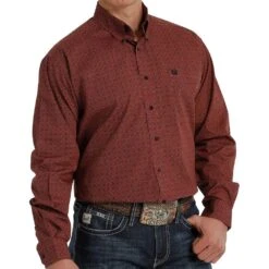 Cinch Men's Coral And Navy Print Button-Down