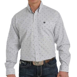 Cinch Men's Grey Print Button Down Shirt