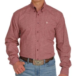 Cinch Men's Burgundy And Pink Printed Button-Down