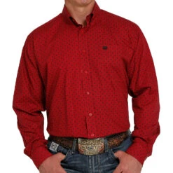 Cinch Men's Red And Black Print Button-Down