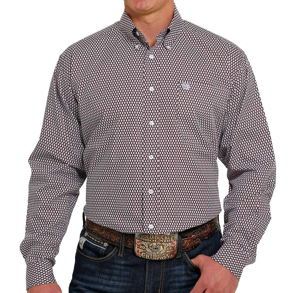 Cinch Men's Purple And White Printed Button-Down 1 Cinch Men's Purple And White Printed Button-Down