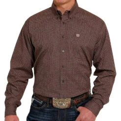 Cinch Men's Brown Geometric Print Button-Down