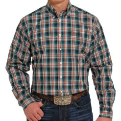 Cinch Men's Blue And Orange Plaid Button-Down