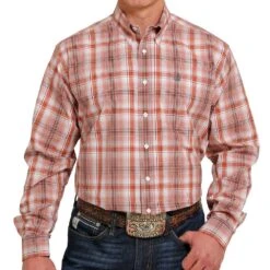 Cinch Men's Orange Plaid Button-Down