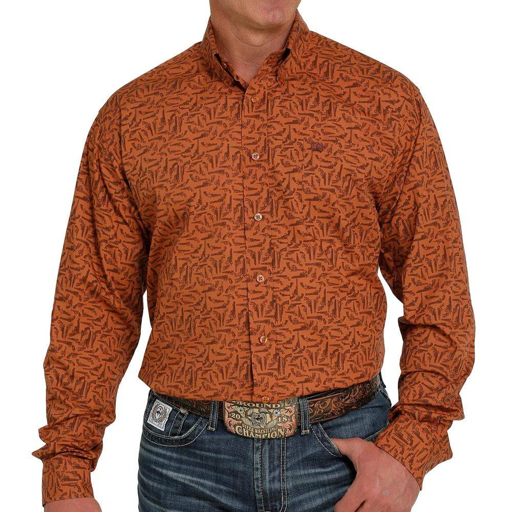 Cinch Men's Orange Print Button-Down 1 Cinch Men's Orange Print Button-Down
